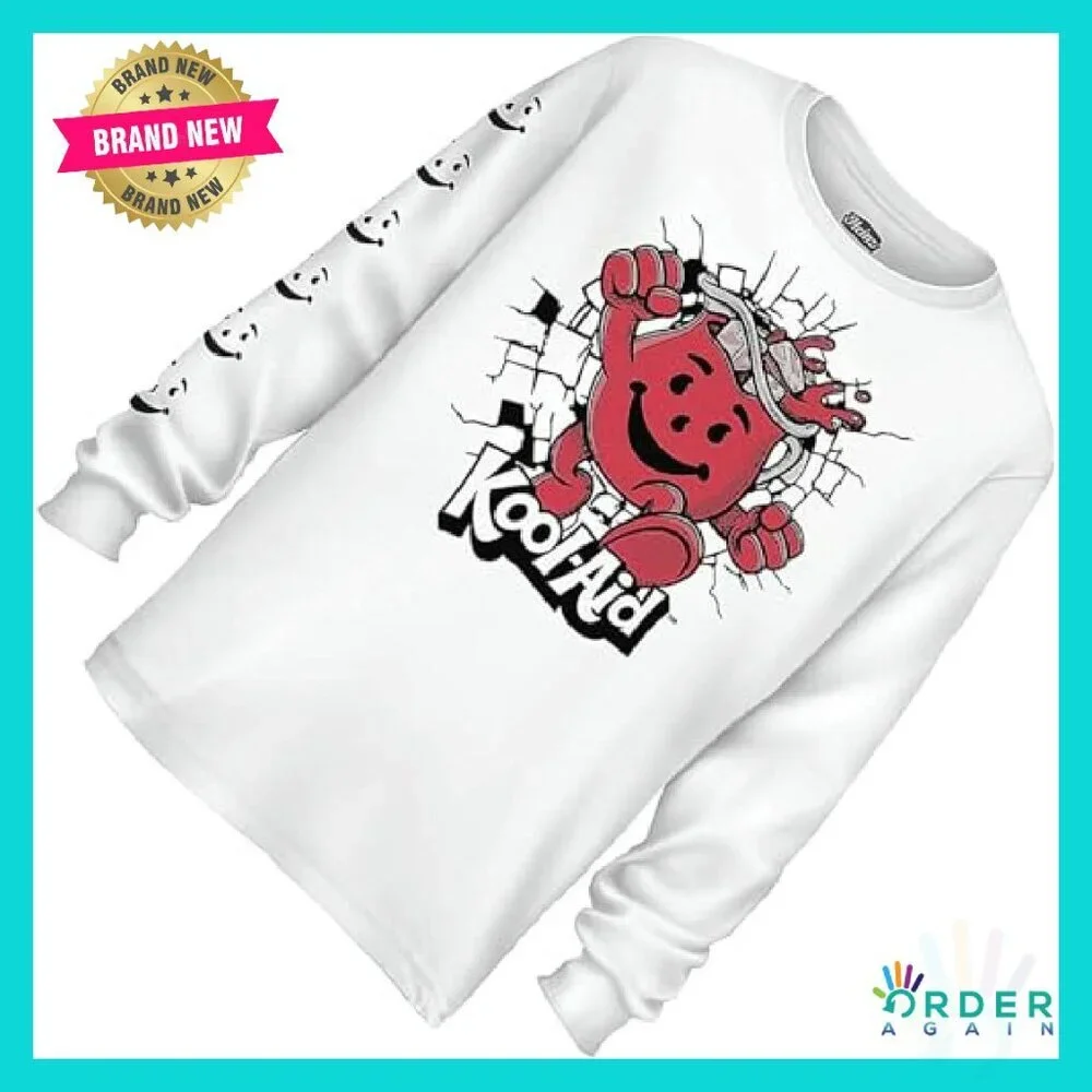 Retro Graphic Long Sleeve Tee Funny Vintage Kool-Aid Man Logo - Picture 3 of 6